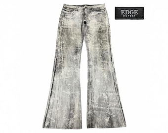Vintage Japan Edge Rupert Faded Wash Spider Web Style Wide Leg Flare Jeans