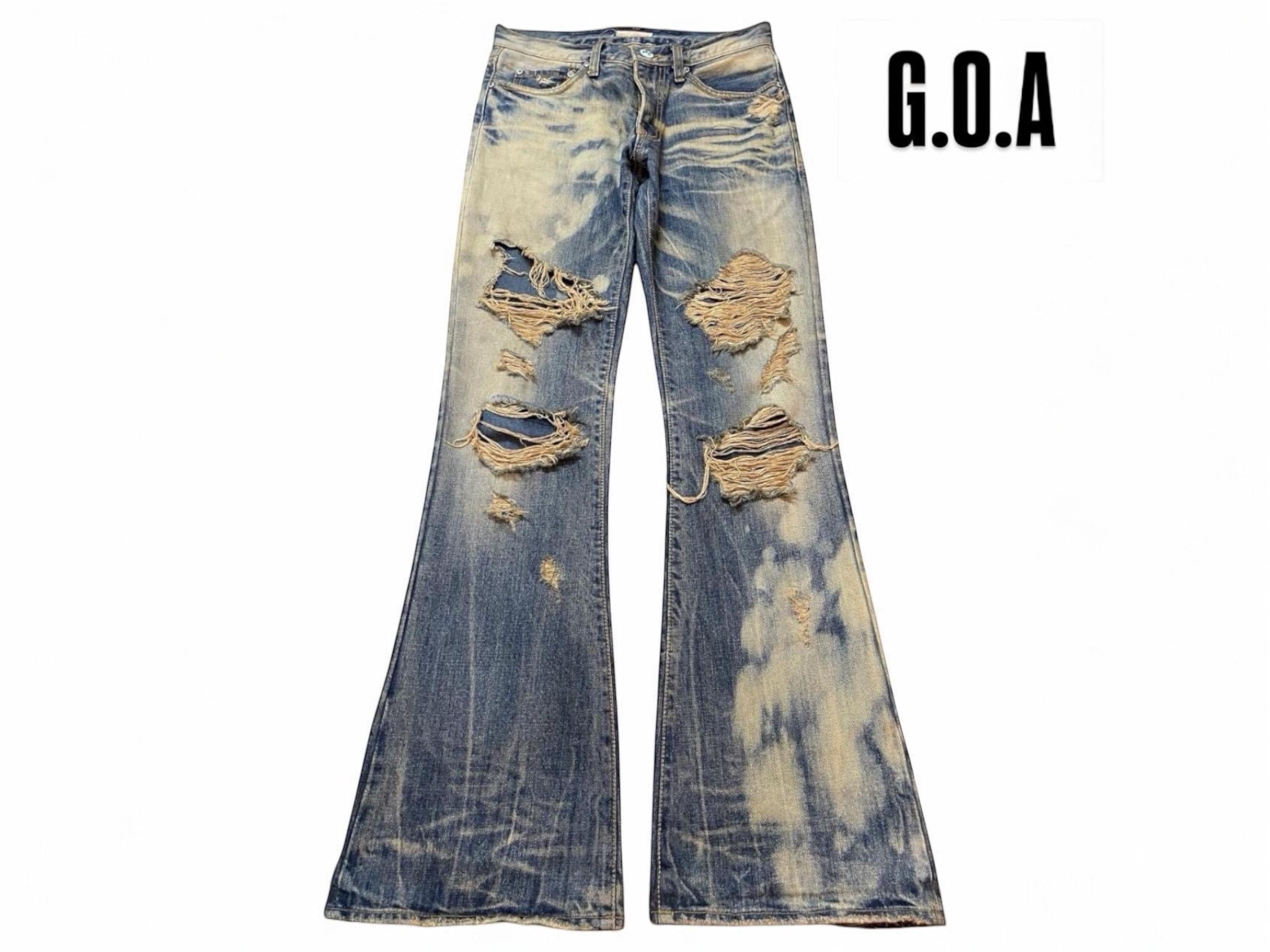 Vintage G.O.A. Mud Wash Distressed Style Destroyed Wide Leg Flare