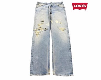 Vintage 90s Levis 501 Faded Wash Style Distressed Ripped Loose Fit Jeans