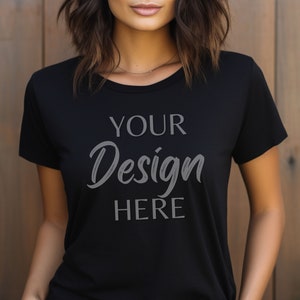 Gildan 64000 Mockup, Black Tshirt Mockup 64000, Model Mockup Gildan Shirt, Black Unisex Tee Mock Gildan, Lifestyle Gildan 64000
