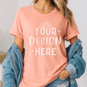Maquete Bella Canvas 3001 Heather Sunset | Maquete de camiseta rosa B+C 3001 | Maquete de camisa BC | Camiseta estilo vida POD 3001 | Download digital