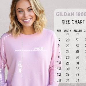 Tabla de tallas Gildan 18000, Tabla de tallas de sudadera Gildan, Tabla de tallas de cuello redondo Gildan Unisex Heavy Blend, Tabla de tallas de suéter Gi18000, 18000