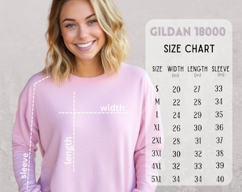 Gildan 18000 Size Chart, Gildan Sweatshirt Size Chart, Gildan Unisex Heavy Blend Crewneck Size Chart, Gi18000 Sweater Size Charts, 18000