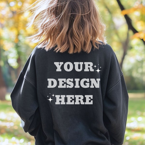 Comfort Colors C1566 Pepper Back Mockup, CC Black Mock Sweater, Oversized Female Model Mockup, Print On Demand, 1566 Instant Download