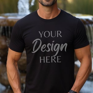 Gildan 5000 Mens Mockup, Black Tshirt Mockup 5000, Male Model Mockup Gildan Shirt, Black Unisex Tee Mock Gildan, Lifestyle Gildan 5000