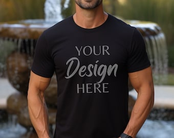 Gildan 5000 Mens Mockup, Black Tshirt Mockup 5000, Male Model Mockup Gildan Shirt, Black Unisex Tee Mock Gildan, Lifestyle Gildan 5000
