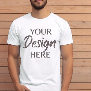 White Bella Canvas 3001 Mockup, T-Shirt Mockup, Male Model Mockup, 3001 Man T-shirt Mockup, Lifestyle Mockup, White Tee Mockup Outdoor