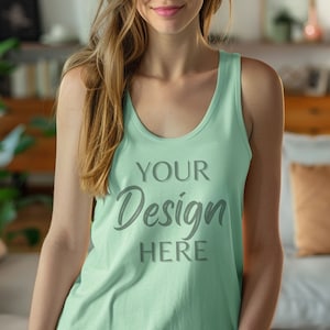 Next Level 1533 Mint Mockup, Next Level Tank Top Mockup, Women&#39;s Racerback Green Mock, Female Model Mockup, Lifestyle Mocks 1533