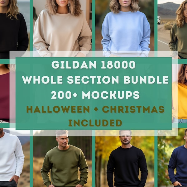 Gildan 18000 Mockup Bundle, 18000 Pullover Bundle, Gildan Modell Mockups, ganzer Abschnitt Bundle, Lifestyle Mockups, Sweatshirt Mockup Fotos