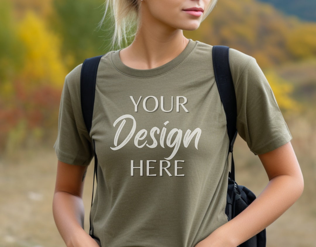 Heather Olive Bella Canvas 3001 Mockup, Lifestyle Bella Canvas Mockup ...