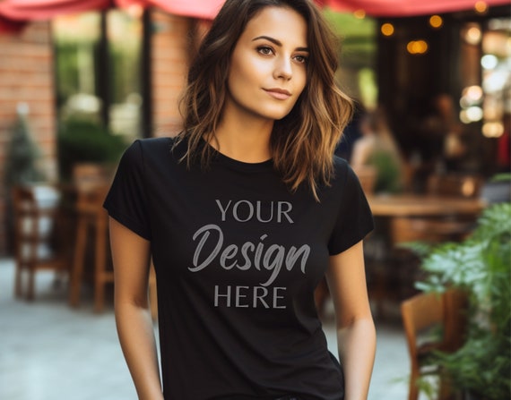 Gildan 5000L Mockup, Black Tshirt Mockup 5000l, Model Mockup Gildan Shirt, Black Unisex Tee Mock Gildan, Lifestyle Gildan 5000l