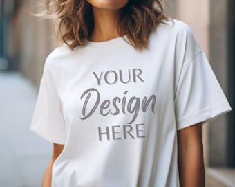 Gildan 5000 Mockup, White Tshirt Mockup 5000, Model Mockup Gildan Shirt, White Unisex Tee Mock Gildan, Lifestyle Gildan 5000 Mockup