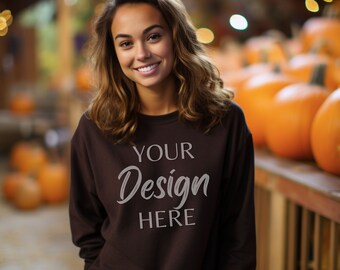 Maqueta De Sudadera Gildan 18000 Color Arena Y Chocolate Oscuro