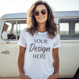 White Bella Canvas 3001 Mockup, Bella Canvas Mockup, White T-Shirt Mockup, Female Model Mockup, Woman 3001 T-shirt Mockup, Lifestyle Mockup