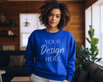 Gildan 18000 Mockup, Gildan Royal Sweatshirt Mockup, Sweatshirt Model Mockup, Royal Gildan Crewneck Mockups, Heavy Blend Sweater