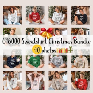 Christmas Gildan 18000 Mockup Bundle, Sweatshirt G180 Xmas Mocks, Model POD Mock-ups, Holiday Realistic Sweater Photos, Cozy Christmas Mood