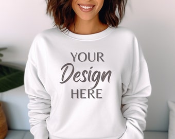 Gildan 18000 Mockup, Gildan White Sweatshirt Mockup, Sweatshirt Model Mockup, White Gildan Crewneck Mockups, Heavy Blend Sweater