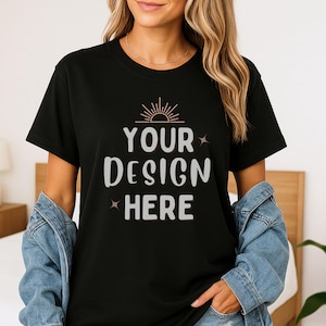 Bella Canvas 3001 Black Mockup | BC 3001 Black T-Shirt Mock | Shirt Model Mockup | Lifestyle Tee POD 3001 | Instant Digital Download
