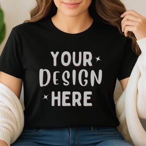 Bella Canvas 3001 Black Mockup | BC 3001 Black T-Shirt Mock | Shirt Model Mockup | Lifestyle Tee POD 3001 | Instant Digital Download