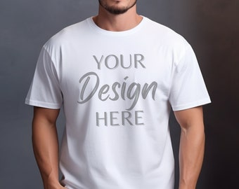 May include: A white t-shirt with the text "YOUR Design HERE" printed on the front.