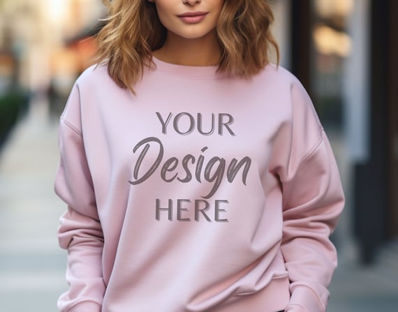 Gildan 18000 Mockup, Gildan Light Pink Sweatshirt Mockup, Sweatshirt Model Mockup, Light Pink Gildan Crewneck Mockups, Heavy Blend Sweater