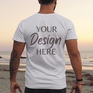 White Bella Canvas 3001 Back Mockup, Back T-Shirt Mockup, Male Model Mockup Back, 3001 Man T-shirt Mockup, Lifestyle Mockup, White Tee Mocks