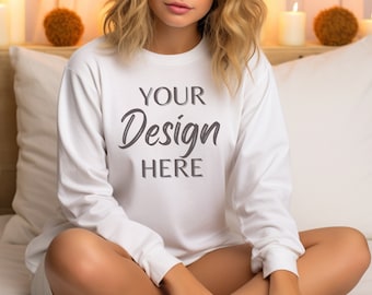 Gildan 18000 Mockup, Gildan White Sweatshirt Mockup, Sweatshirt Model Mockup, White Gildan Crewneck Mockups, Heavy Blend Sweater