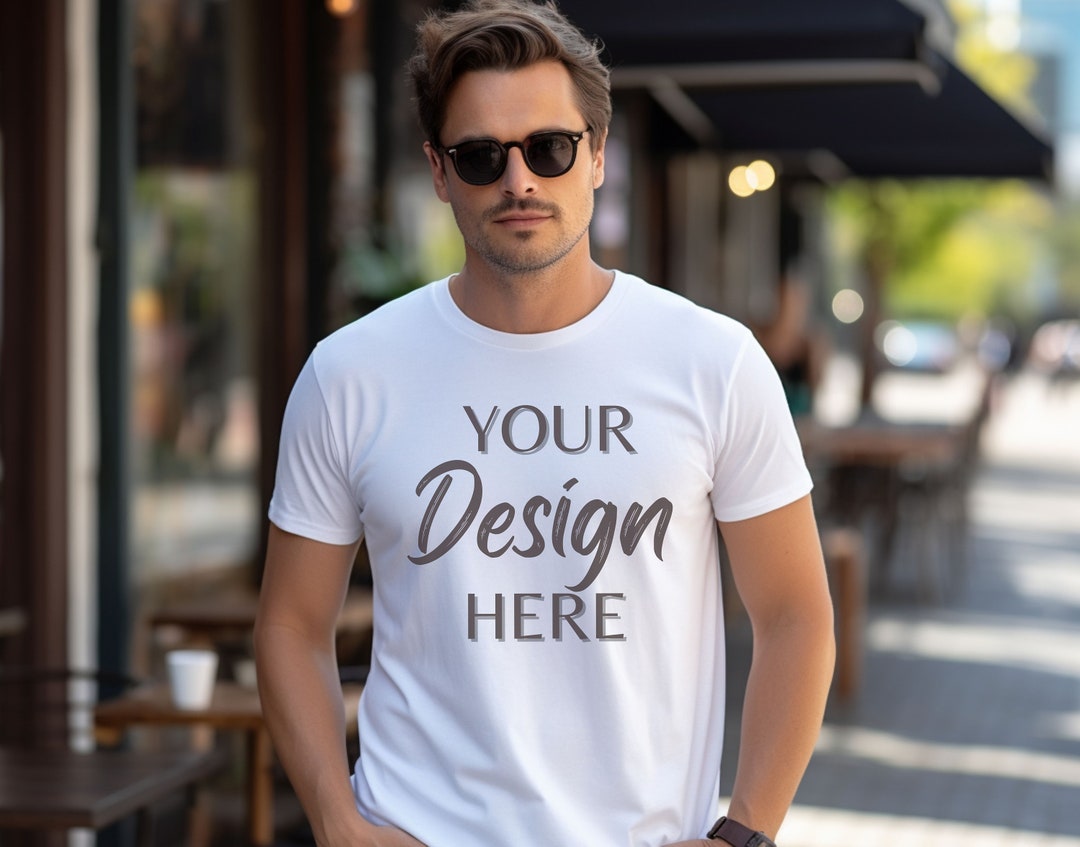 Gildan 5000 Mens Mockup, White Tshirt Mockup 5000, Male Model Mockup ...