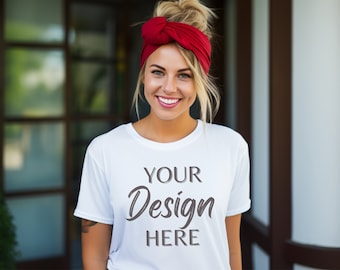 White Bella Canvas 3001 Mockup, Bella Canvas Mockup, White T-Shirt Mockup, Female Model Mockup, Woman 3001 T-shirt Mockup, Lifestyle Mockup