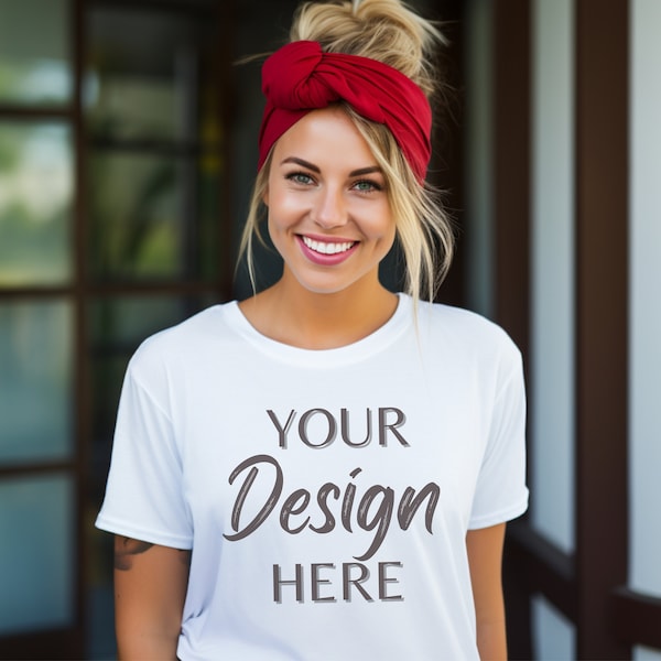 White Bella Canvas 3001 Mockup, Bella Canvas Mockup, White T-Shirt Mockup, Female Model Mockup, Woman 3001 T-shirt Mockup, Lifestyle Mockup