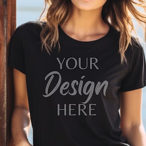 Gildan 64000 Mockup, Black Tshirt Mockup 64000, Model Mockup Gildan Shirt, Black Unisex Tee Mock Gildan, Lifestyle Gildan 64000
