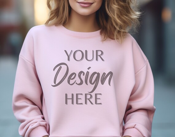 Gildan 18000 Mockup, Gildan Light Pink Sweatshirt Mockup, Sweatshirt Model Mockup, Light Pink Gildan Crewneck Mockups, Heavy Blend Sweater