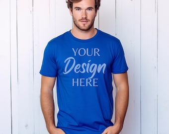 True Royal Bella Canvas 3001 Mockup, Blue Tshirt Mockup, Male Model Mockup, 3001 Man T-shirt Mockup, Lifestyle Mockup, True Royal Tee Mockup