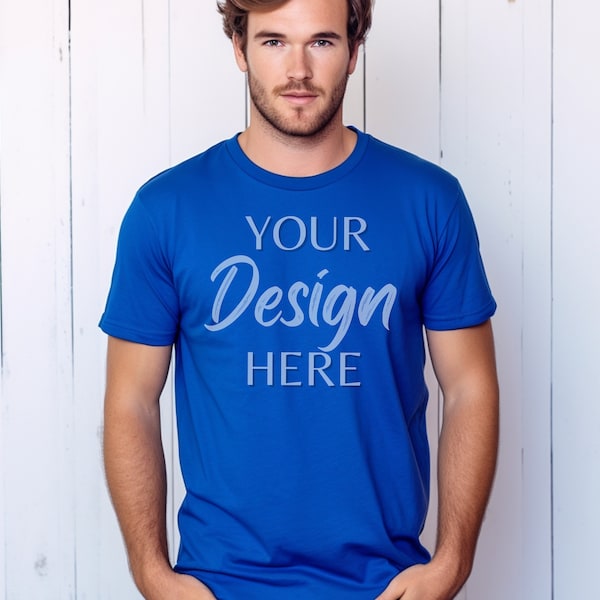 True Royal Bella Canvas 3001 Mockup, Blue Tshirt Mockup, Male Model Mockup, 3001 Man T-shirt Mockup, Lifestyle Mockup, True Royal Tee Mockup