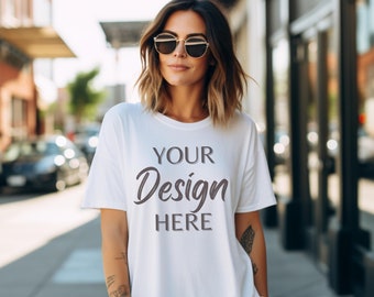 White Bella Canvas 3001 Mockup, Bella Canvas Mockup, White T-Shirt Mockup, Female Model Mockup, Woman 3001 T-shirt Mockup, Lifestyle Mockup