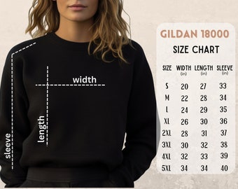 Gildan 18000 Size Chart, Gildan Sweatshirt Size Chart, Gildan Unisex Heavy Blend Crewneck Size Chart, Gi18000 Sweater Size Charts, 18000