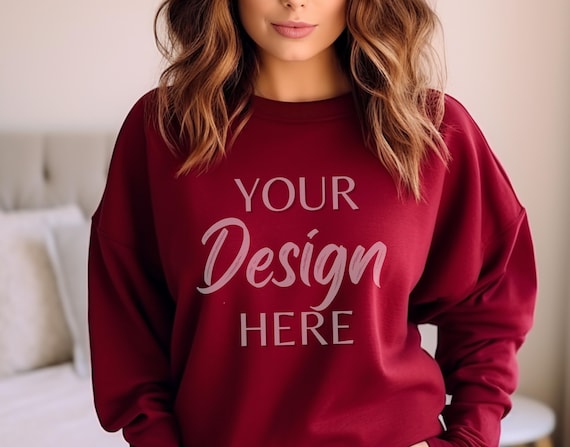 Gildan 18000 Mockup Gildan Garnet Sweatshirt Mockup Sweatshirt Model Mockup Garnet Gildan Crewneck Mockups Heavy Blend Sweater Etsy