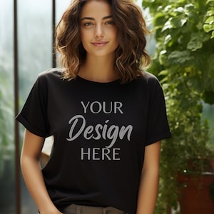 Gildan 64000 Mockup, Black Tshirt Mockup 64000, Model Mockup Gildan Shirt, Black Unisex Tee Mock Gildan, Lifestyle Gildan 64000
