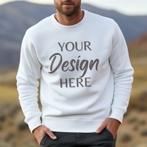 Gildan 18000 White Mockup, Male Gildan Sweater Mockup,  Sweatshirt Mens Model Mockup, Unisex Heavy Blend Sweatshirt, Gildan 18000 Man White