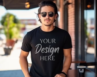 Gildan 5000 Mens Mockup, Black Tshirt Mockup 5000, Male Model Mockup Gildan Shirt, Black Unisex Tee Mock Gildan, Lifestyle Gildan 5000