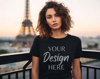 Bella Canvas 3001 Black Mockup, Bella Canvas Mockup, Black T-Shirt Mockup, Female Model Mockup, Woman 3001 T-shirt Mockup, Lifestyle Mockup