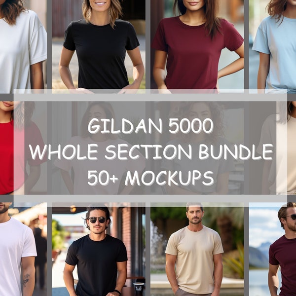 Gildan 5000 Mockup Bundle, 5000 Tshirts Bundle, Gildan Tee Model Mockup Whole Section Bundle, Lifestyle Mockups, Tee Mocks 5000, Tshirt Mock