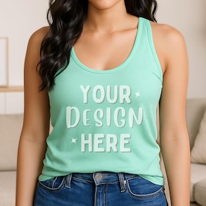 Next Level 1533 Mint Tank Top Mockup | NL Green Racerback Tank Model Photo | POD Lifestyle 1533 Mockup for Women | Digital Instant Download
