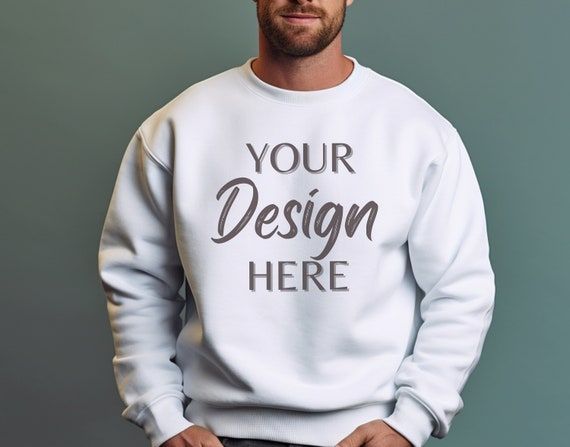 Gildan 18000 White Mockup, Male Gildan Sweater Mockup,  Sweatshirt Mens Model Mockup, Unisex Heavy Blend Sweatshirt, Gildan 18000 Man White