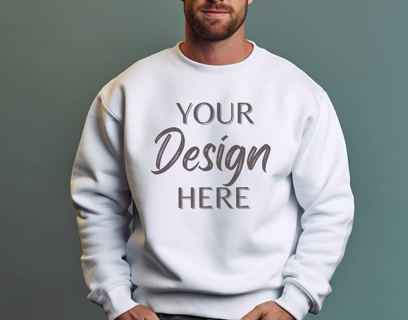 May include: White sweatshirt with the text "YOUR Design HERE" printed on the front.