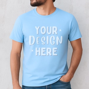 Bella Canvas 3001 Baby Blue Mockup | BC 3001 Blue T-Shirt Man Mock | Shirt Male Model Mocks | Lifestyle Tee POD 3001 | Instant Download