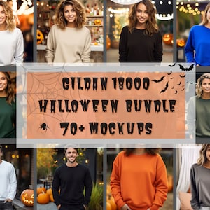 Gildan 18000 Halloween Mockup Bundle, 18000 Pullover Bundle, Herbst Gildan Modell Mockups, Halloween Sweatshirt Mockup, Mockups für Halloween