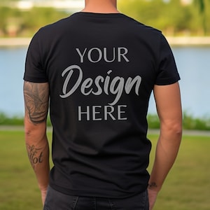 Black Bella Canvas 3001 Back Mockup, Back T-Shirt Mockup, Male Model Mockup Back, 3001 Man T-shirt Mockup, Lifestyle Mockup, Black Tee Mocks