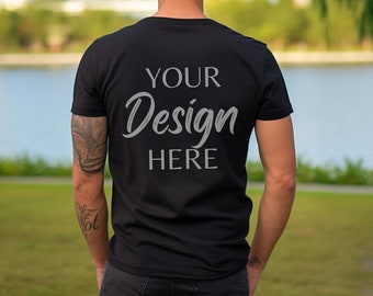 Black Bella Canvas 3001 Back Mockup, Back T-Shirt Mockup, Male Model Mockup Back, 3001 Man T-shirt Mockup, Lifestyle Mockup, Black Tee Mocks