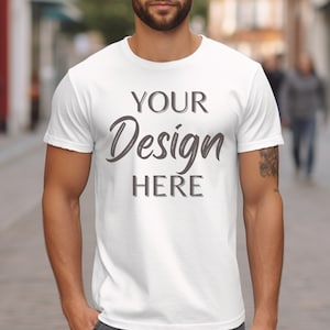 White Bella Canvas 3001 Mockup, T-Shirt Mockup, Male Model Mockup, 3001 Man T-shirt Mockup, Lifestyle Mockup, White Tee Mockup Outdoor